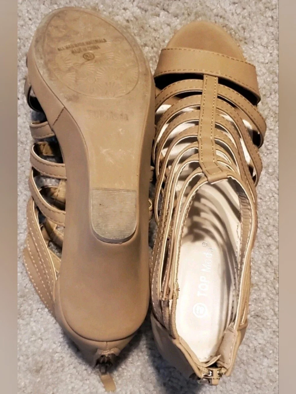 TOP Moda Tan Strappy Wedge Sandals Size 8.5  Only Worn Once